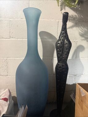 Unbranded Frosted Blue Decorative Glass Vase